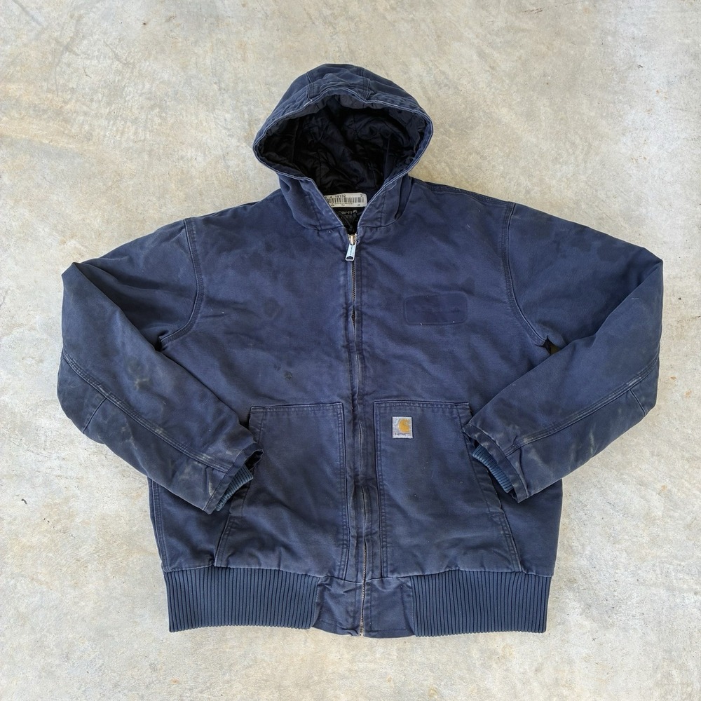 Carhartt Canvas Active Jacket Men's Large Blue Hooded J130 M Faded Midnight